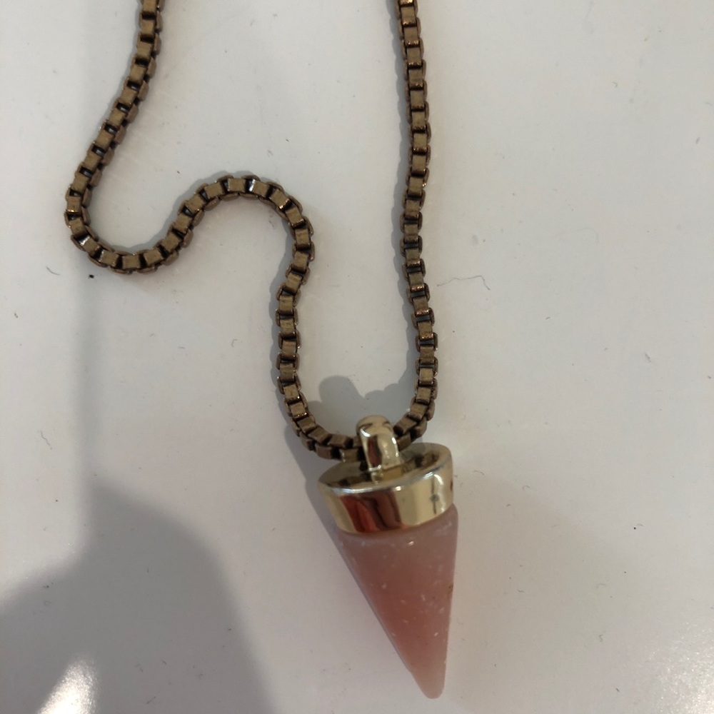 Long gold banana republic necklace with pink stone